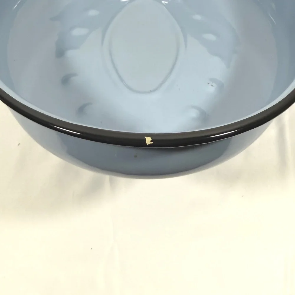 Vintage Enamelware Oval Roasting Pan with Lid Blue Farmhouse Large 16.5in Roastr